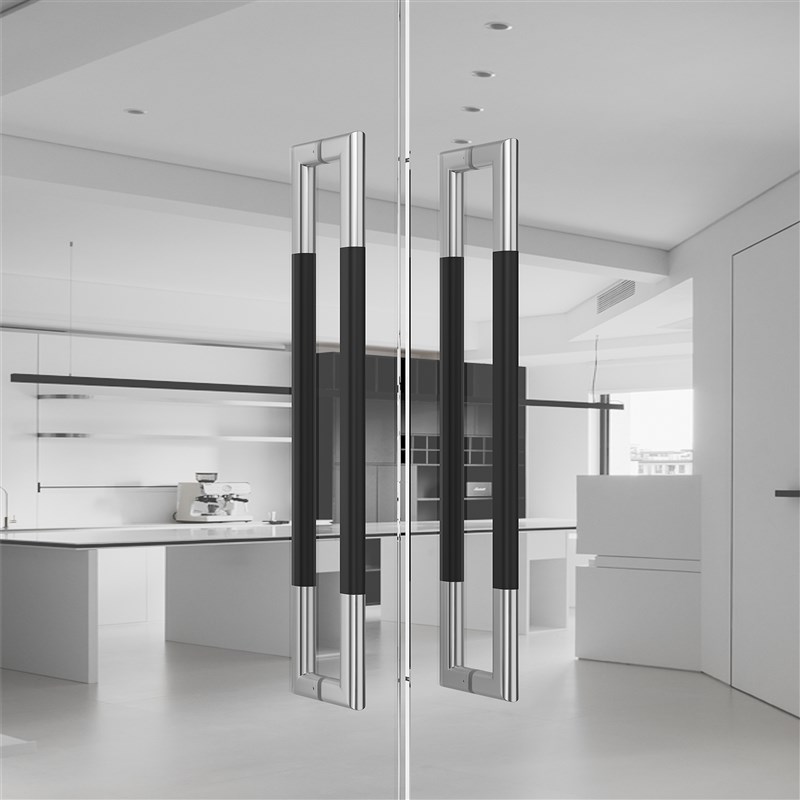 极简约有无框玻璃实木大门拉手不锈钢轻奢办公室金黑色侧装推把手