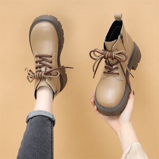 真皮复古英伦风马丁靴女2024新款 配裙单靴低帮厚底炸街小短靴 秋季