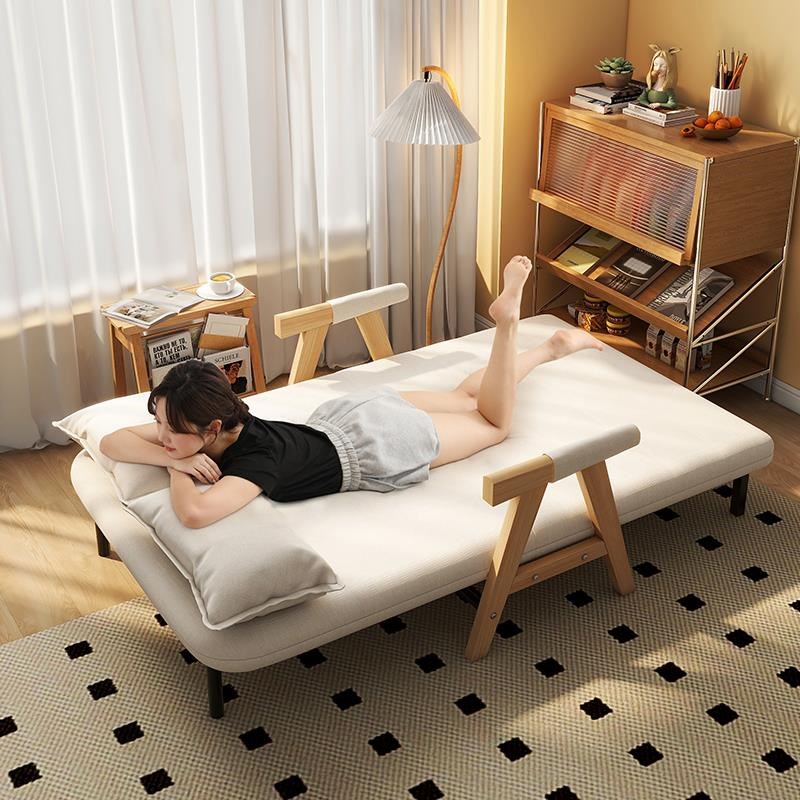 单人沙发床折叠两用2n024新款小户型客厅阳台多功能实木伸缩床1米