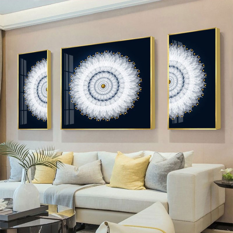 轻奢酒店别墅客厅装饰画花纹抽象沙发背景墙铝合金挂画欧式三联画