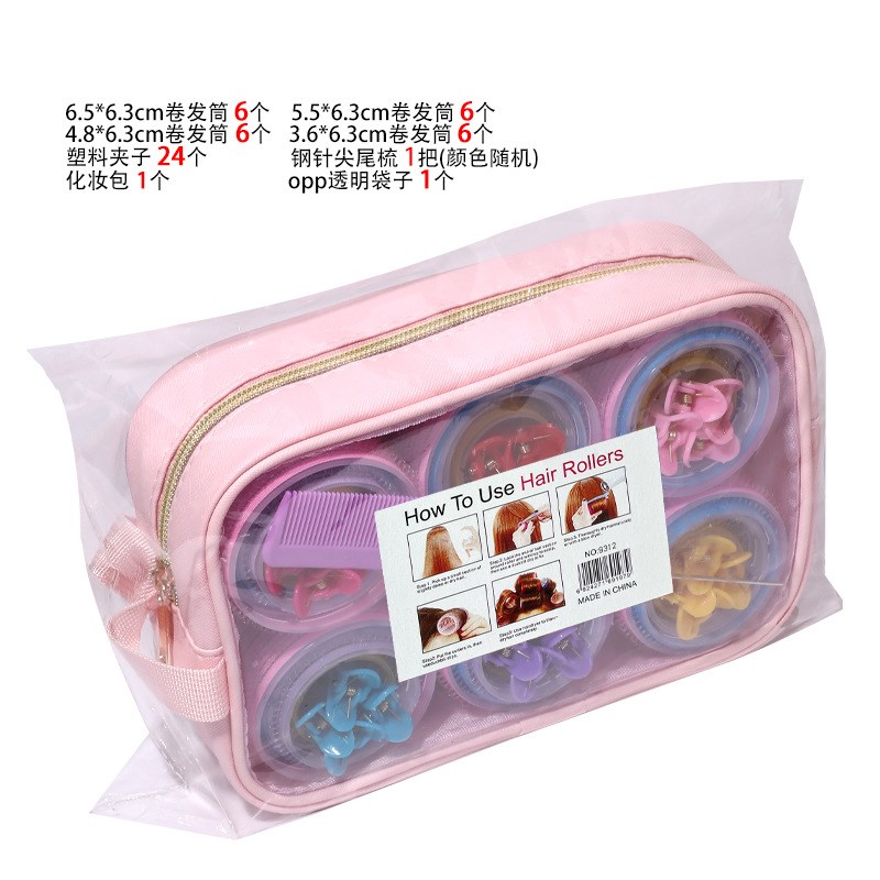 外贸化妆包卷发筒 发根蓬松卷发空气刘海卷自粘发卷魔术贴免烫