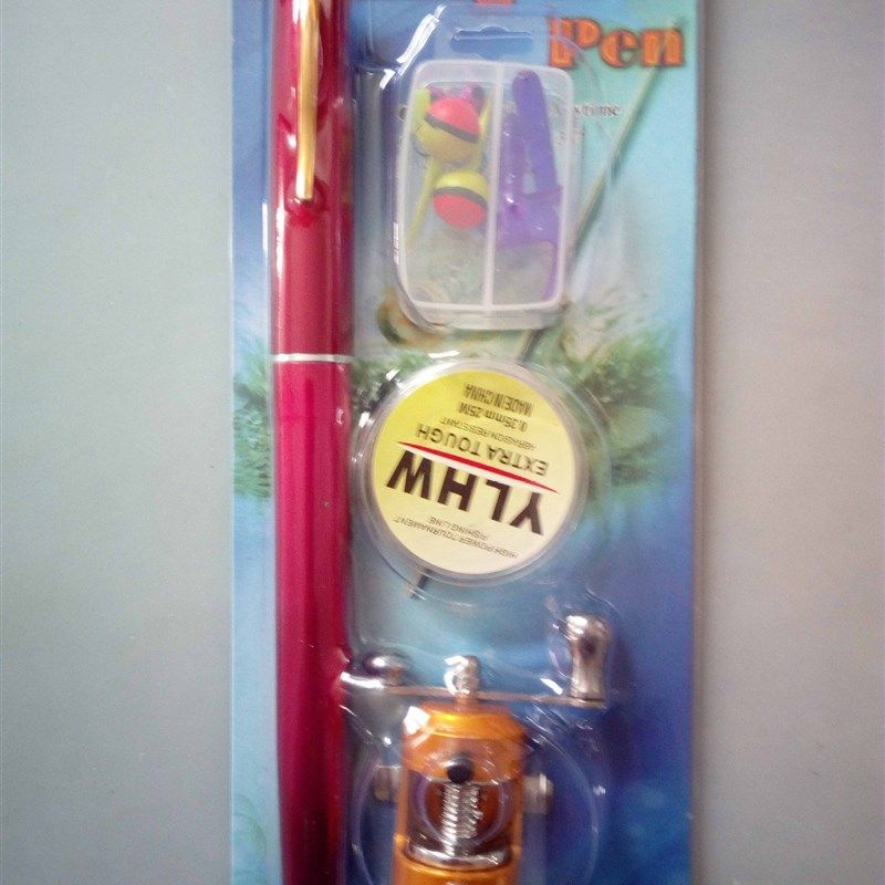 1M金属钢笔鱼竿带小配件 冰钓竿 便携式超短海竿 抛竿 套装渔具