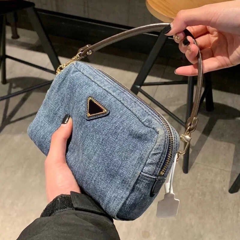 单宁牛仔蓝单肩腋下小包包2024新款法棍包高级感手提麻将包零钱包
