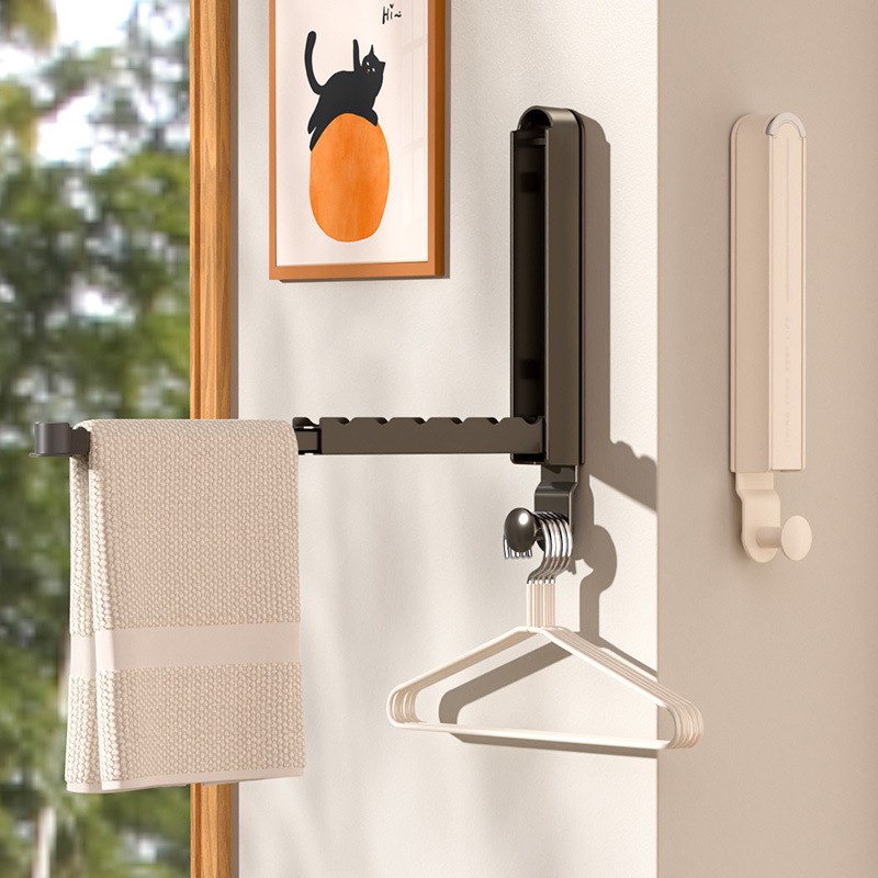 可折叠伸缩晾衣架便携式酒店出差旅游室内晾晒衣服免打孔门后挂钩