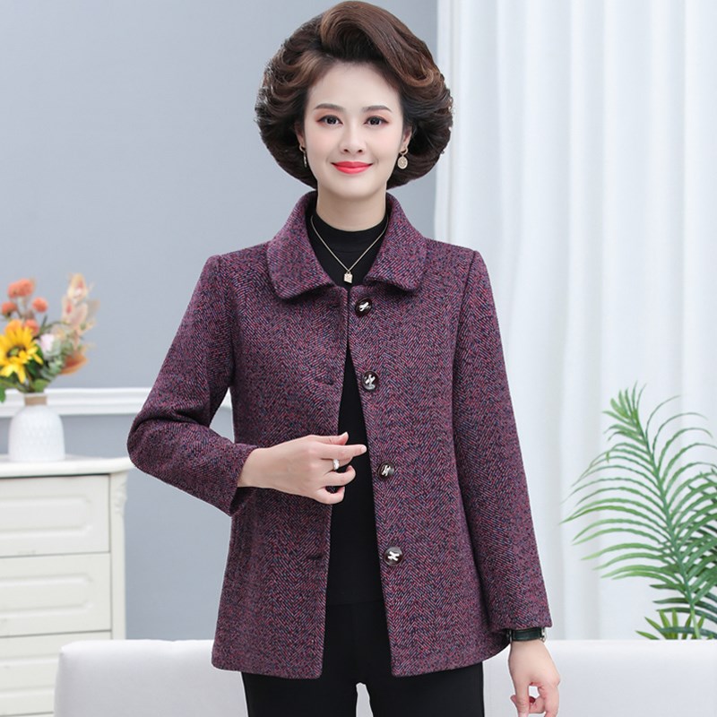 中老年人春秋外套k女短款小个子妈妈装春装洋气奶奶装毛呢上衣60