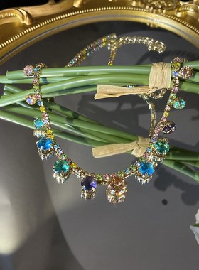 项链简约流苏彩色镶钻时尚颈链百搭清新甜酷女孩气质锁骨链饰品