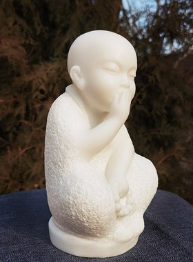 汉白玉雕塑《不说小和尚》家居家O饰  摆件 摆台