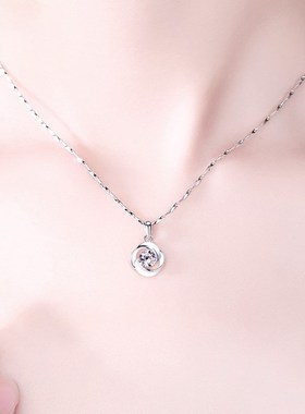 999纯银项链女士潮网红吊坠情人节礼物玫瑰吊坠一见钟情锁骨链