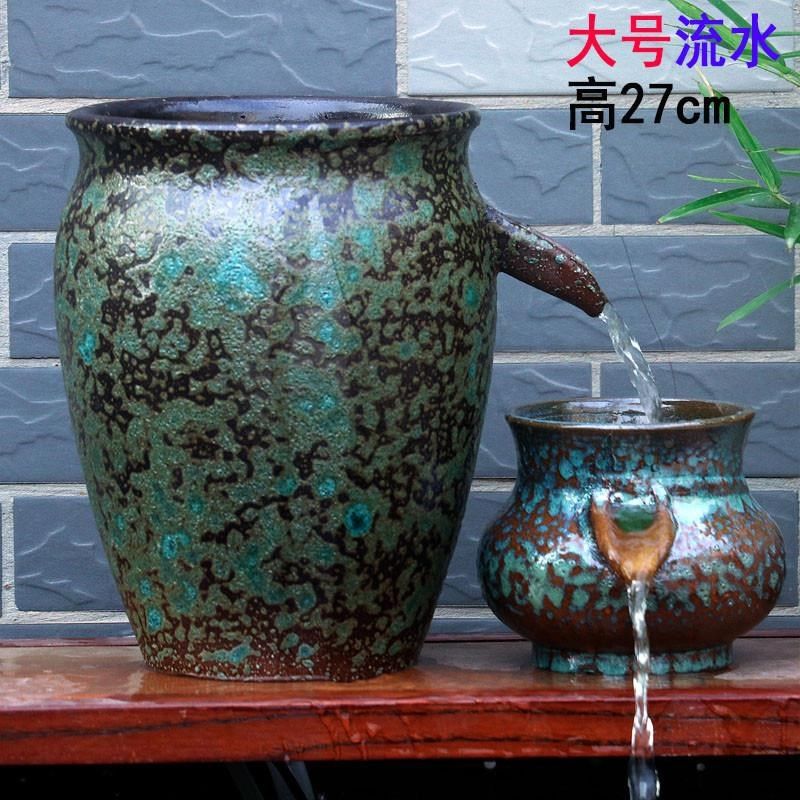 日式流水摆件古法养鱼循环流水瀑布加湿I器增氧流水罐民宿酒店造