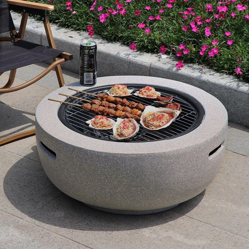 庭院烧烤炉户外柴火炉围炉桌别墅家用火盆篝火壁炉烧烤台真火网红