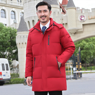 高档品质男装中年男士大红色羽绒服中长款男中老年父亲爸爸装大衣