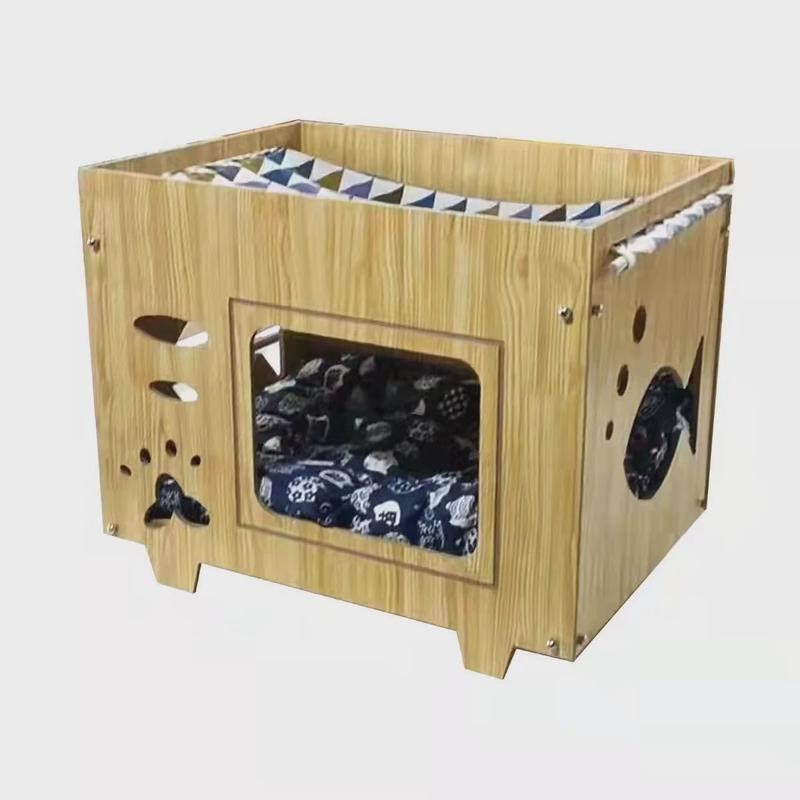 猫咪纸箱屋可爱真实木制积木吊床耐磨组合猫窝四季通用两层客厅