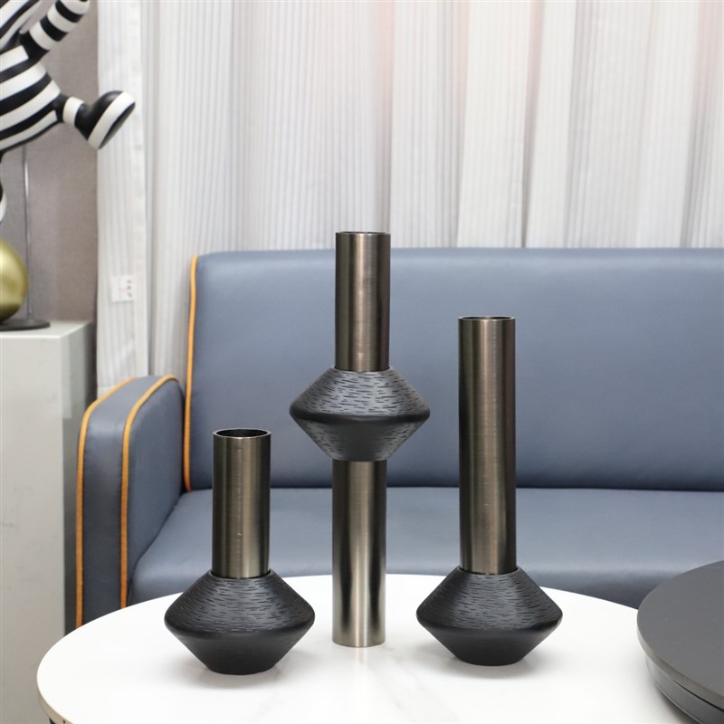 现代简约树脂金属套环花器摆件客厅卧室玄关茶几样板房家居装饰品