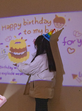 儿童生日快乐投影灯仪场景布置网红氛围灯彩灯LEDW情人节装饰求婚