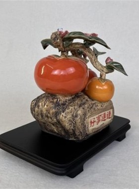 柿子好事连连陶瓷摆件石湾公仔客厅玄关酒V柜装饰品摆设
