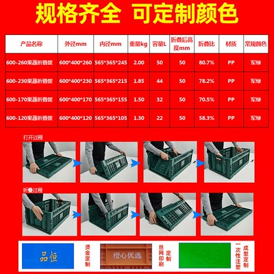 超市果蔬塑料折叠筐运输筐冷链物流中转运输筐货品陈列展示周转框
