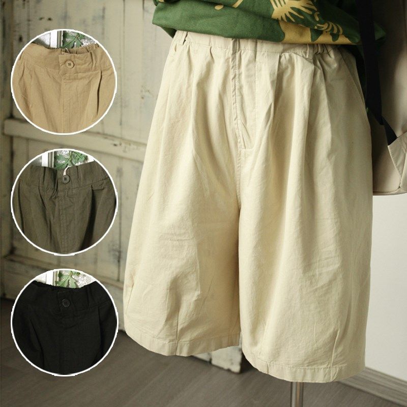 日系复古纯色工装短裤女 夏季薄款宽松中裤小个子阔腿五分裤纯棉,女装/女士精品,休闲裤,淘宝优惠券,粉丝福利购,淘宝优惠卷