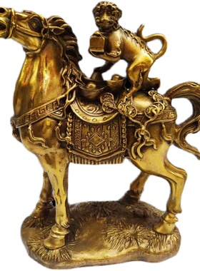 纯铜马摆件马上封侯猴马到成功令旗猴客厅书房办S公室桌面装饰礼