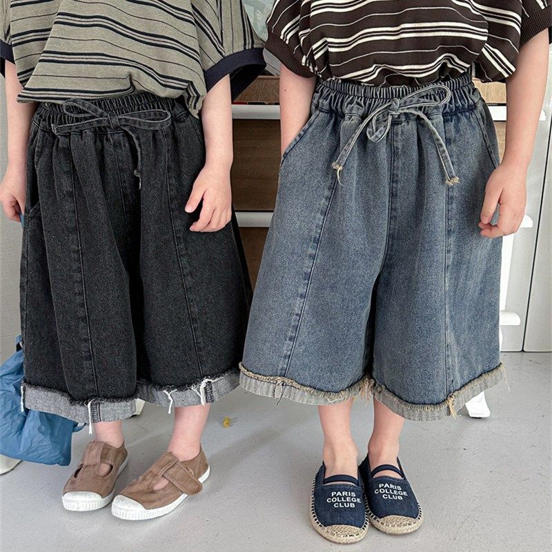 儿童复古拼接毛边阔腿裤夏季新品韩系男女童宽松休闲七分裤牛仔裤,童装/婴儿装/亲子装,儿童牛仔裤,淘宝优惠券,粉丝福利购,淘宝优惠卷
