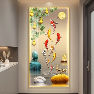灯画装饰画九鱼图走廊过道画led带灯玄关画2024新款正对门背景墙