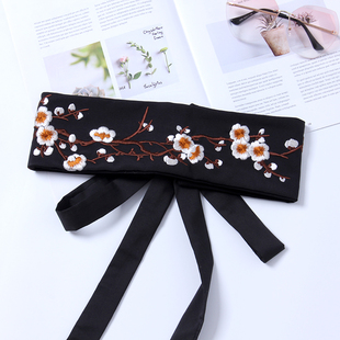 刺绣宽腰带女汉服民族风绣花装饰时尚百搭配连衣裙子束腰腰封黑绿