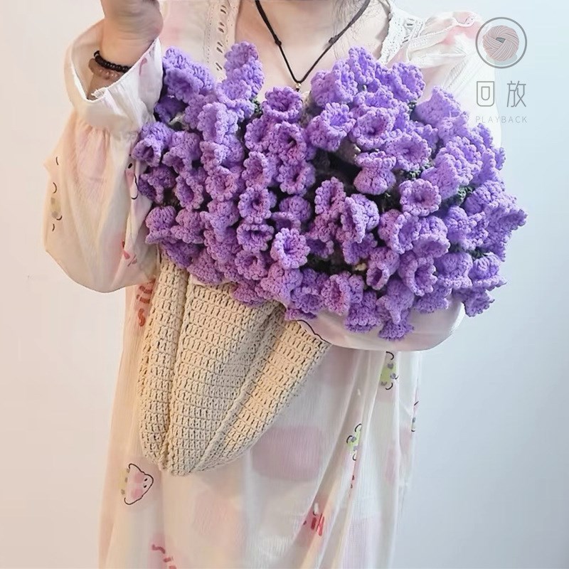 回放手工毛线diy铃兰花朵毯子材料包钩针编织玫瑰手捧花束盖毛毯