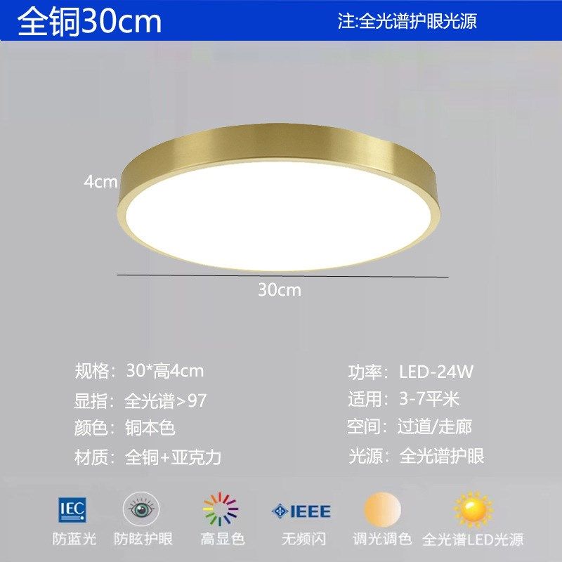2024全铜led吸顶灯护眼全光谱美式简约现代轻奢卧室书房过道阳台