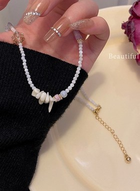 多巴胺甜美彩色串珠项链女轻奢小众亚克力水晶锁骨链网红颈链