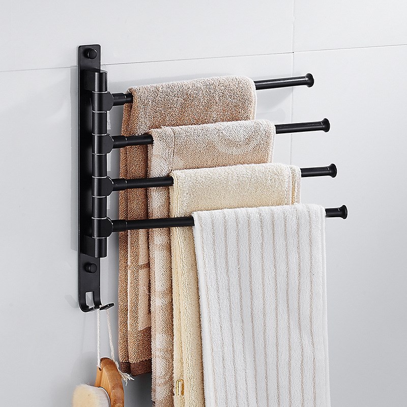 毛巾架免打孔不锈钢挂架卫生间浴室置物架折叠活动旋转毛巾杆双杆