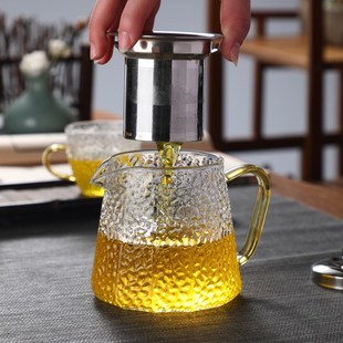 收藏手作玻璃茶壶带过滤泡茶壶锤纹壶钢漏壶加厚耐高温一壶四杯