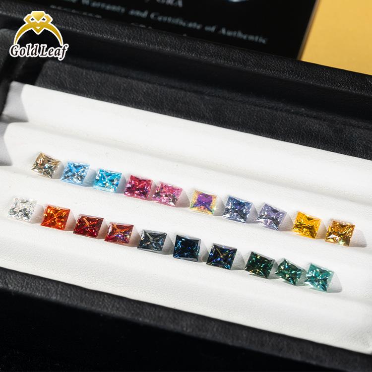 厂家彩色异形莫桑石公主方1-3克拉vvs净度可过测笔莫桑钻裸石