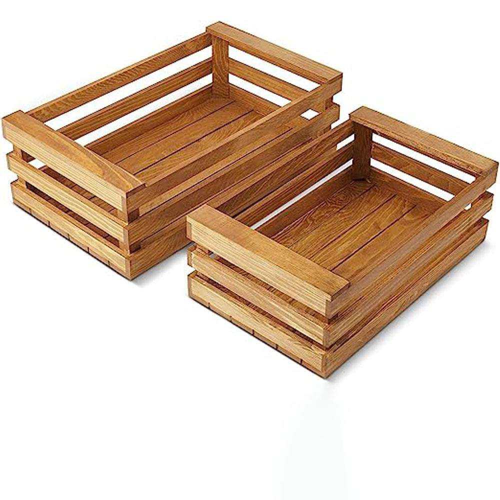 木制储物箱 3 件套乡村风格农舍嵌套箱带手柄 木盒 装饰储物箱