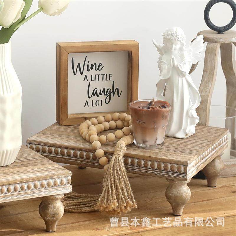木质桌面置物架多层可堆叠摆件展示架底座乡村风蛋糕托盘实木支架