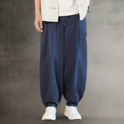 中国风棉麻男士灯笼裤宽松休闲阔腿裤夏季纯棉中式复古风汉服长裤