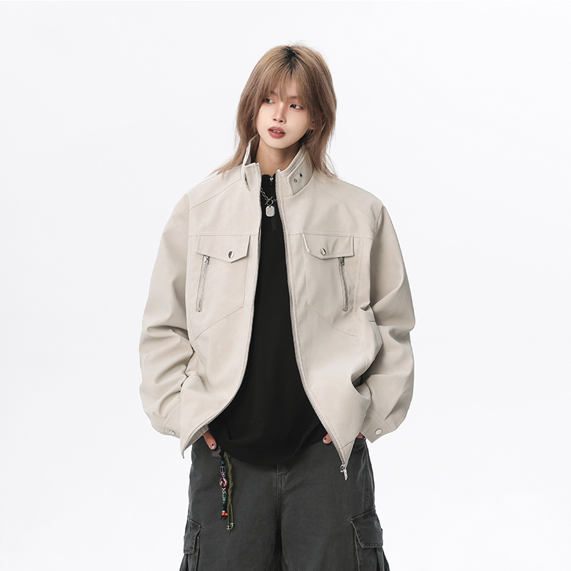 美式复古PU皮外套男春秋季