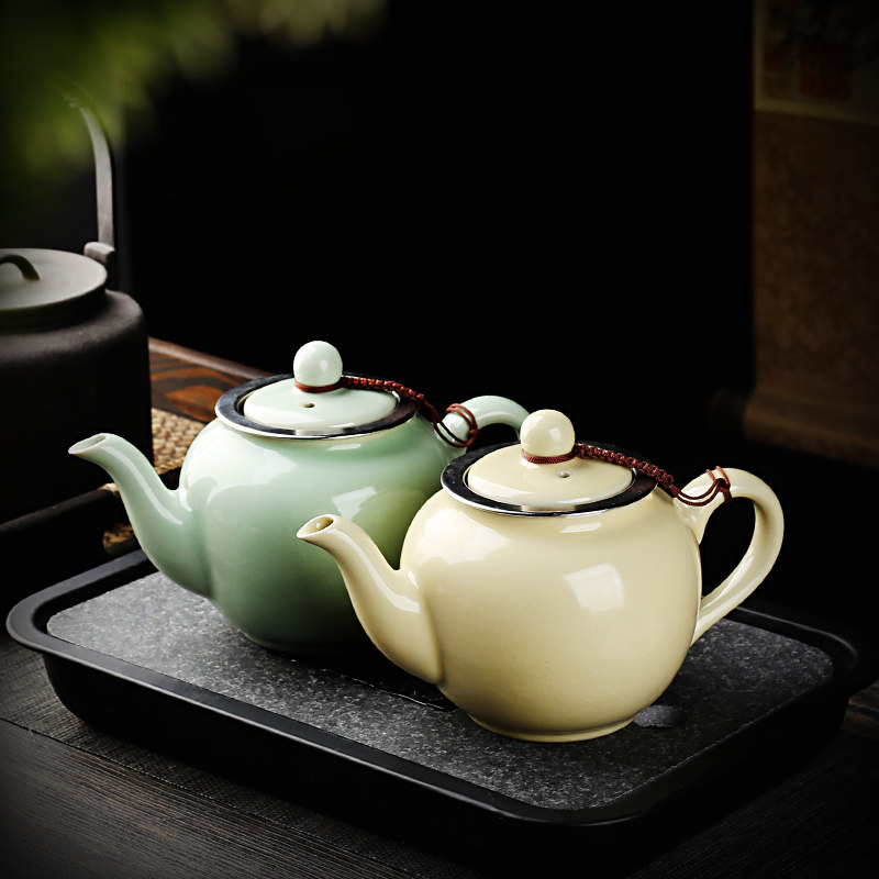 米黄汝窑西施壶陶瓷小茶壶泡茶喝茶家用茶水壶单壶泡茶器功夫茶具