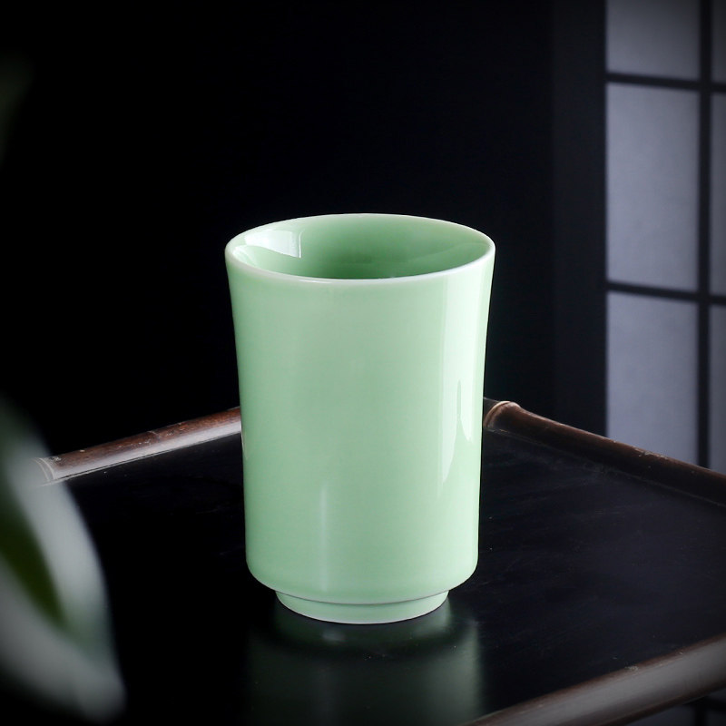 青瓷大号直筒品茗杯主人杯水杯办公室家用餐桌复古泡茶器待客茶杯