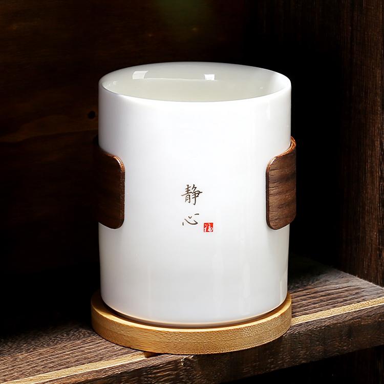 简约中式羊脂玉瓷直身随手杯茶杯