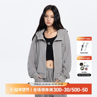 QUARTER IN NIGHT坑条开衫短款卫衣 女款美式复古休闲街头潮流