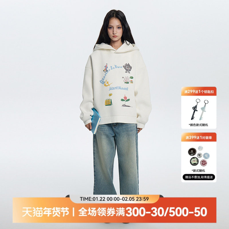 QUARTER IN NIGHT2025秋新款“QUINNY”涂鸦印花连帽卫衣宽松外套,男装,卫衣,淘宝优惠券,粉丝福利购,淘宝优惠卷