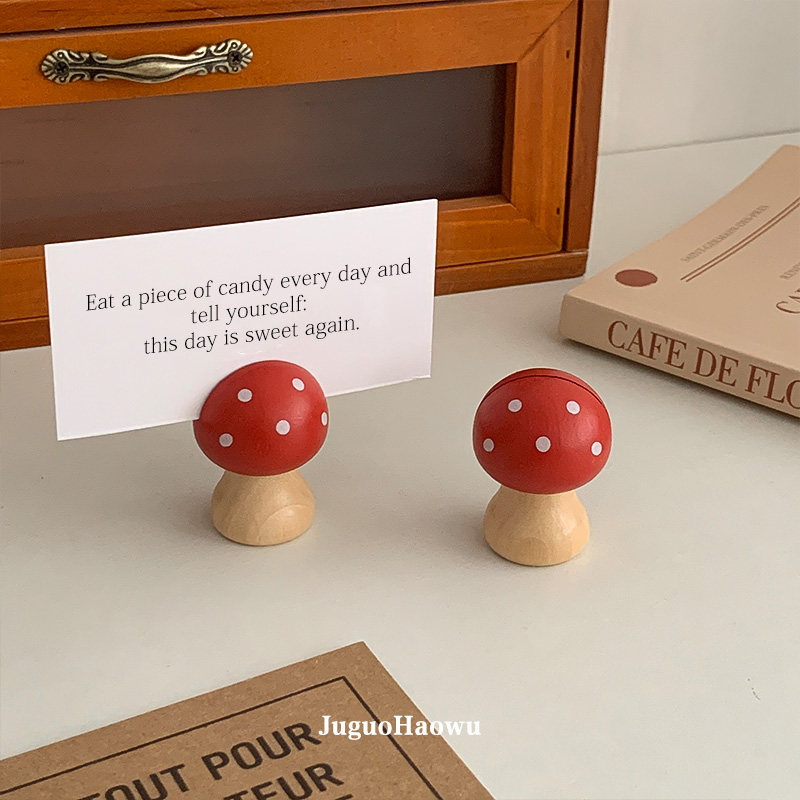 创意桌面便签夹可爱蘑菇造型摆件复古照片夹卡片夹名片留言卡夹
