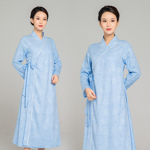 武农2023春夏季新款亚麻太极服女中国风斜领长袍长款复古表演服