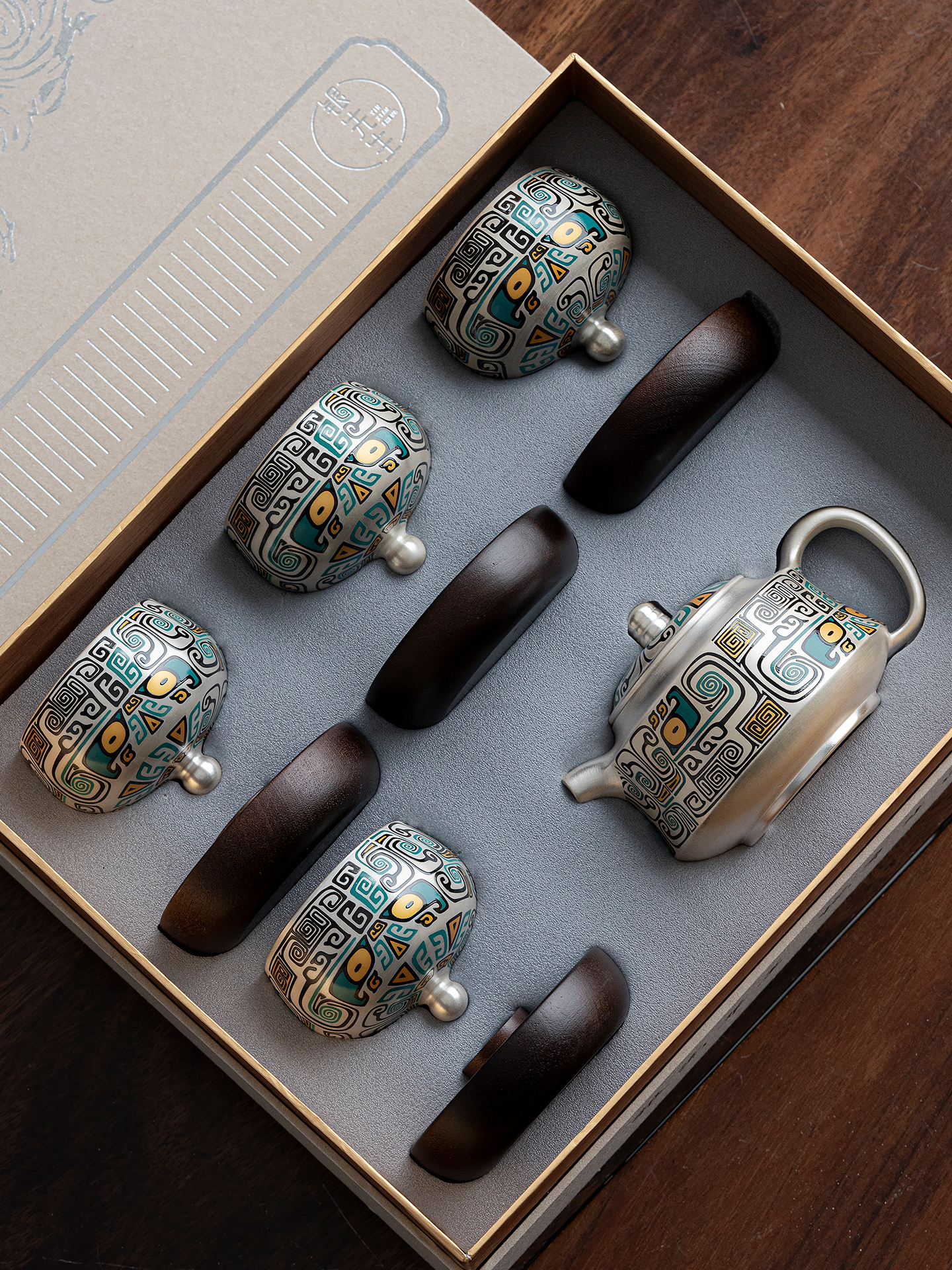 敦煌文创鎏银高档功夫茶具礼品一壶四杯送朋友长辈领导生日礼物