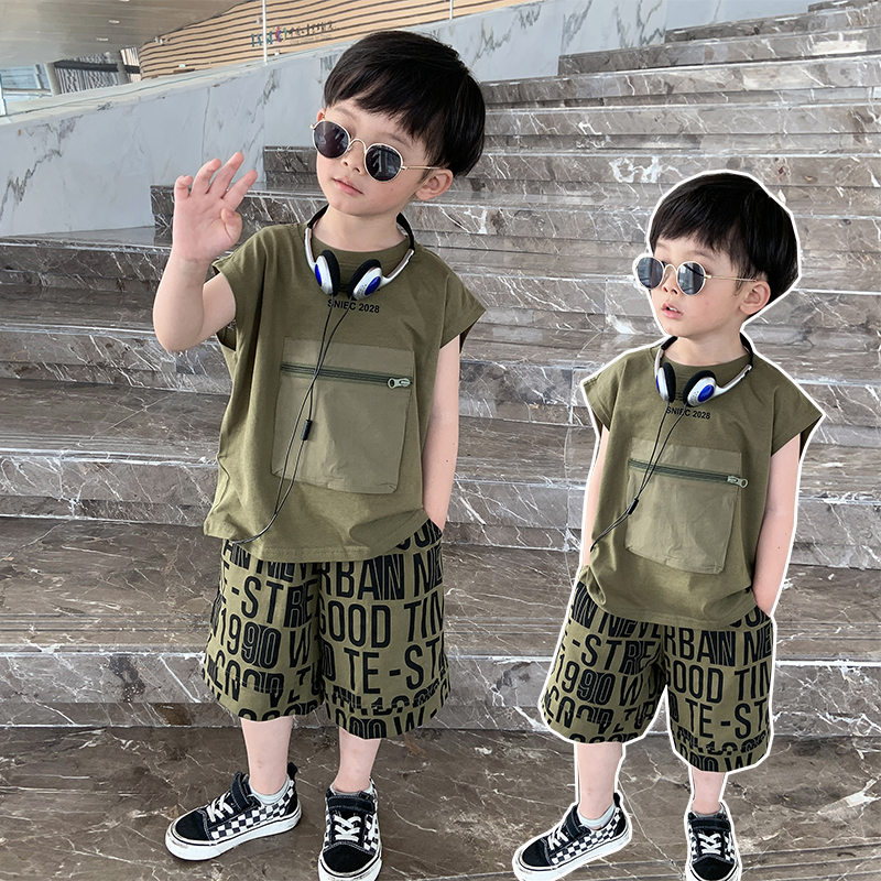 男童无袖坎肩套装2023夏季新款潮酷夏装儿童装宝宝帅气.背心两件