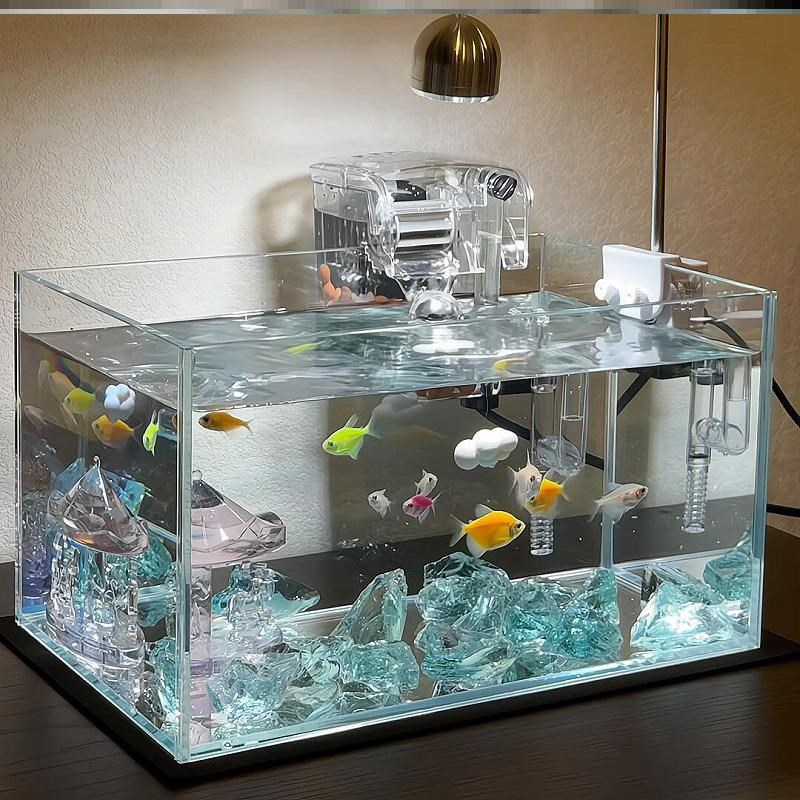 鱼缸造景摆件透明装饰浅蓝色琉璃水晶石水族N箱创意装饰高级感内