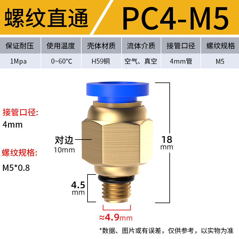 气动气管快速接头PC8-02快插w气嘴螺纹直通10-01/6-03气源工具元