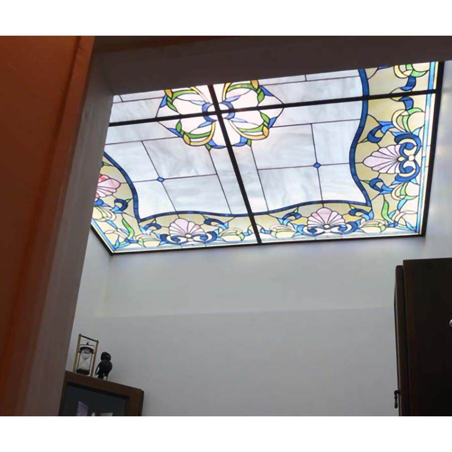 钢化Tiffany 蒂凡尼雕刻艺术玻璃隔断玄关屏风窗户吊顶天花素蓝色