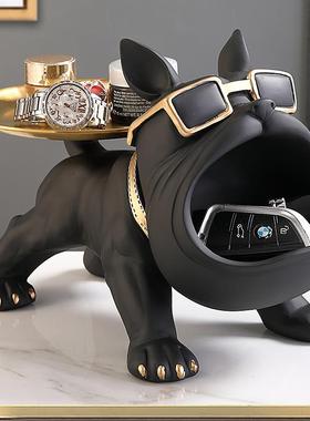 进门口玄关放钥匙收纳摆件入户鞋柜置物托盘轻奢高档客厅狗装饰品