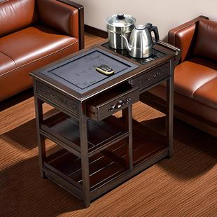 茶台茶车实木移动茶台家用茶海乌金石小茶桌黑紫檀色花梨木沙比利