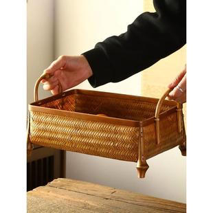 竹篮子手提篮 竹编点心篮水果篮手提筐 户外野餐收纳篮茶具收纳筐